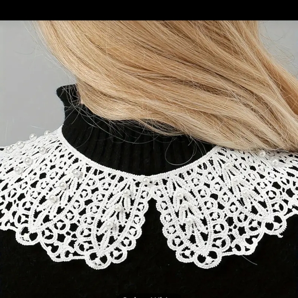 NWT Boho Elegant Lace Collar Pearl Details in White Dainty Retro - Picture 7 of 16